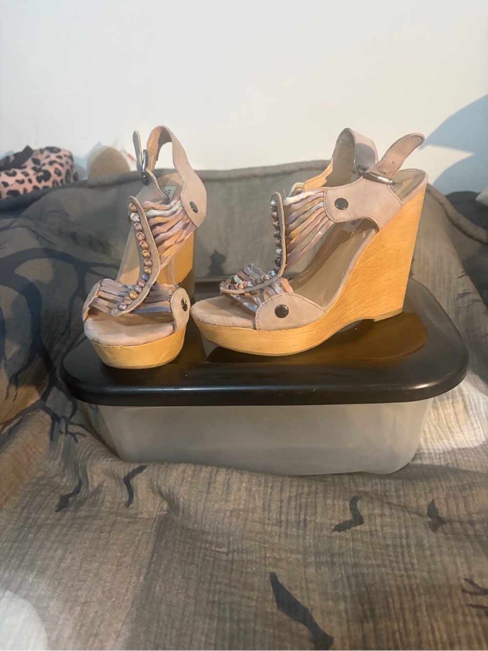 Steve Madden Beige-Tan Suede Braided Wedge Sandals